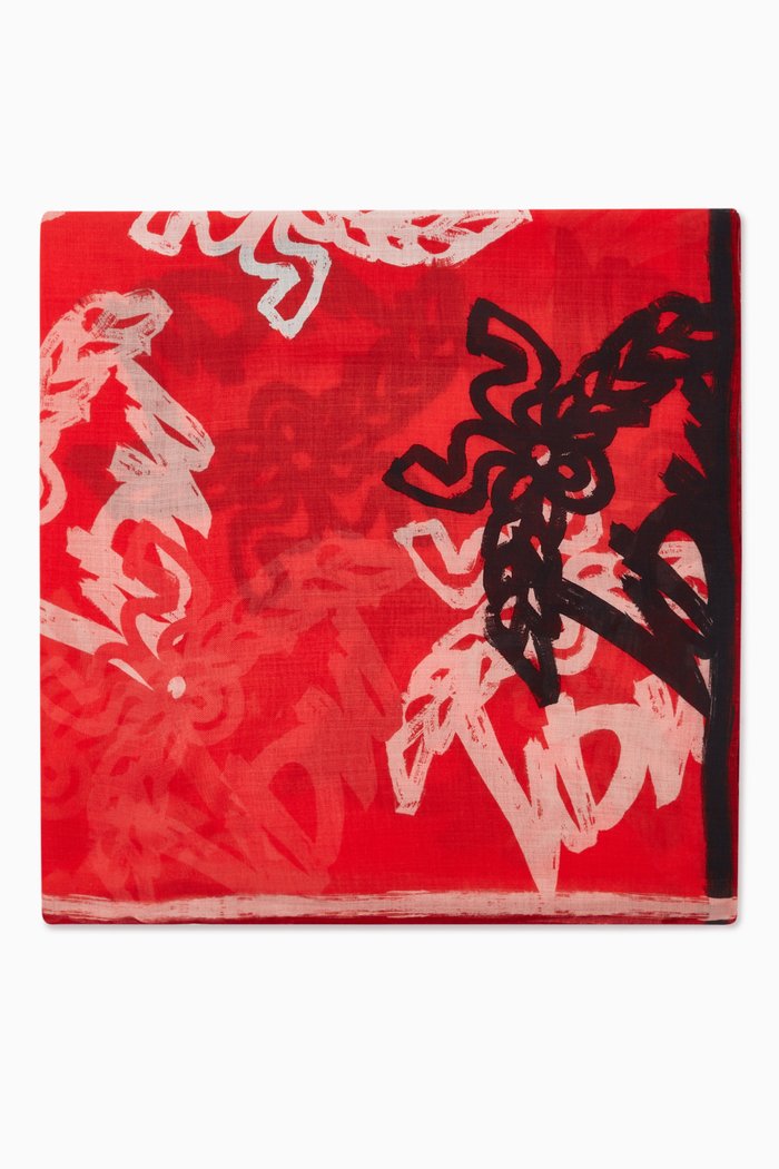 

Abstract Monogram Scarf in Wool, Red