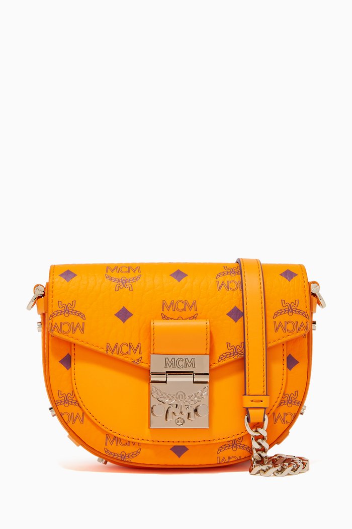 

Mini Patricia Round Crossbody in Visetos, Orange