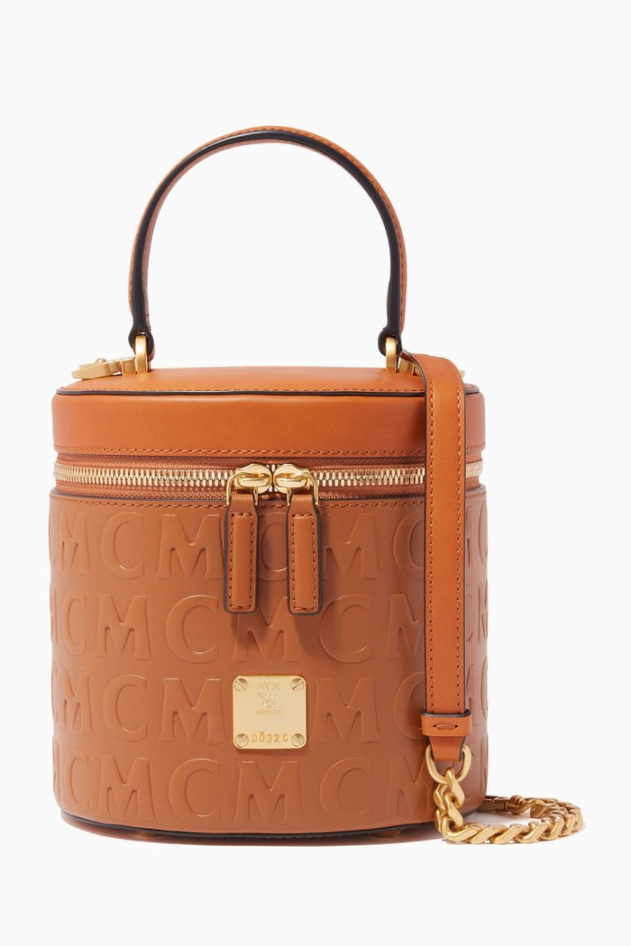

Small Bucket Bag in Monogram Leather, Brown