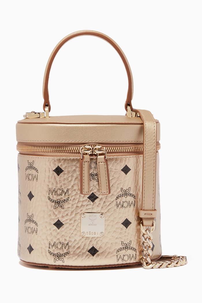 

Small Bucket Bag in Metallic Visetos, Gold