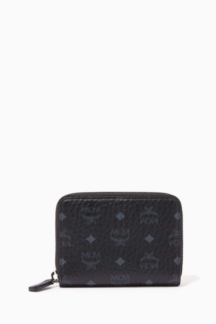 Mini Zip Wallet in Visetos, Black