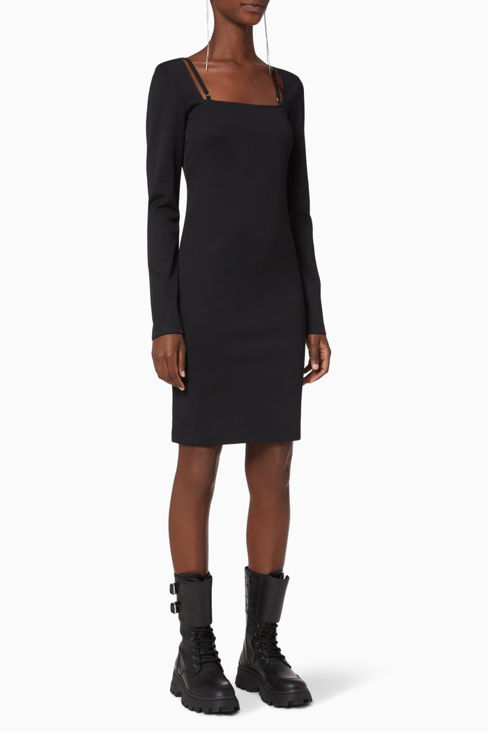 

Square Neck Rib Dress, Black