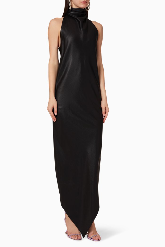 

Drew Halterneck Faux Leather Dress, Black