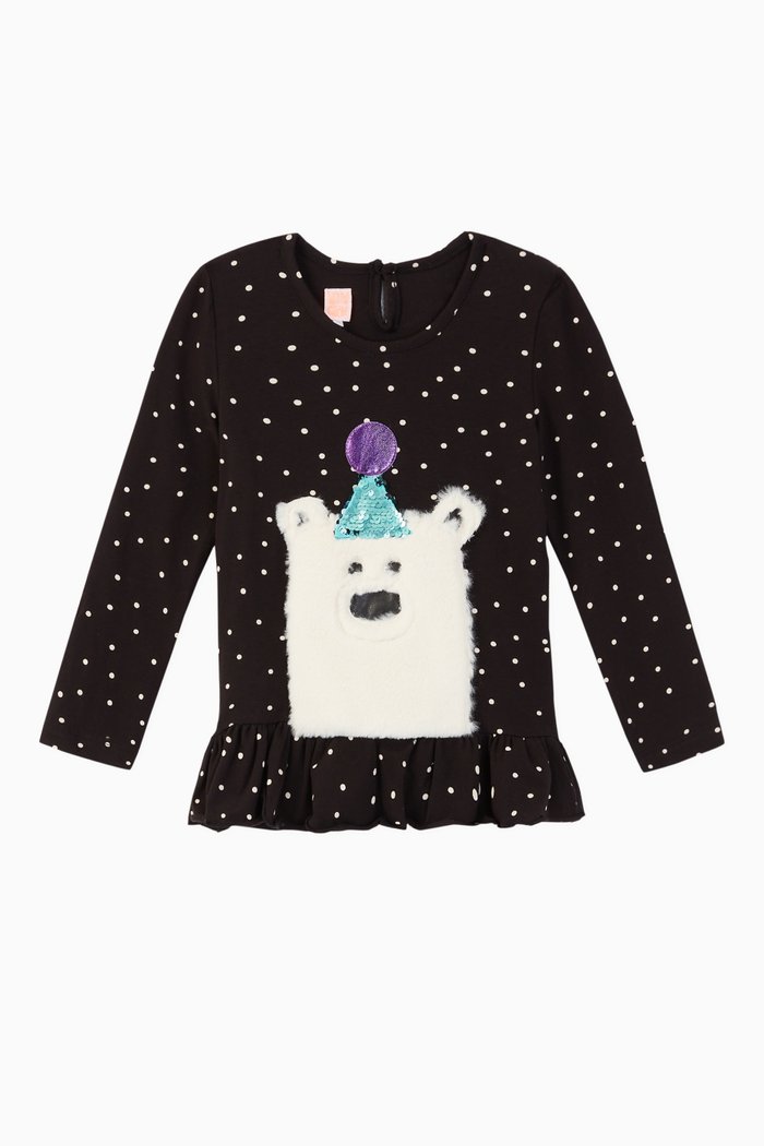 

Elly Bear Dotted Jersey Top, Black
