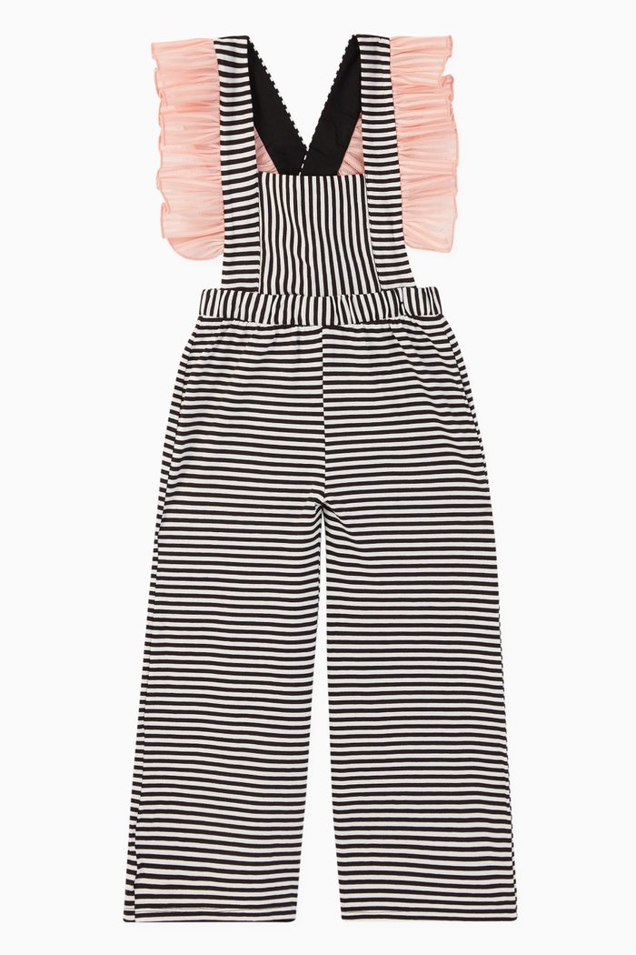 

Frill Striped Jersey Jumpsuit, Black