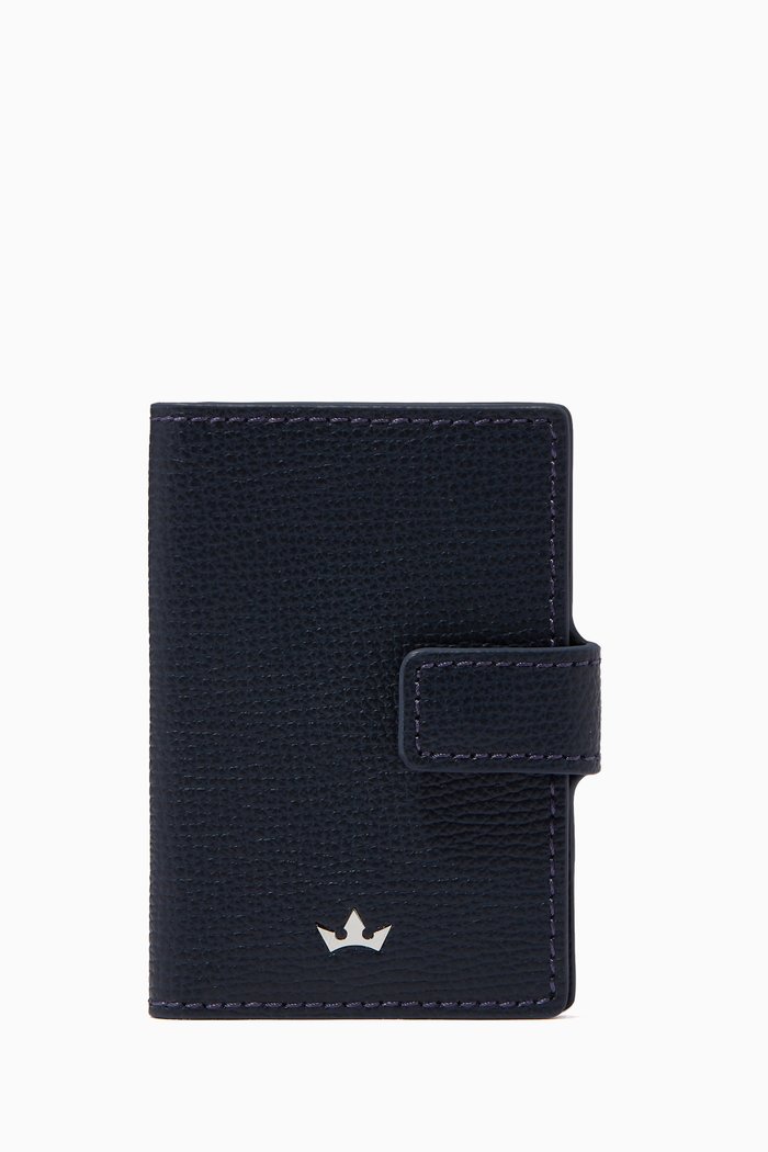 Award Clip Card Holder in Italian Leather, Blue