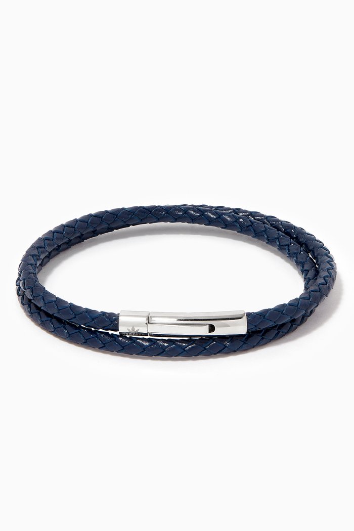 

Matteo Double Tour Bracelet in Woven Leather, Blue