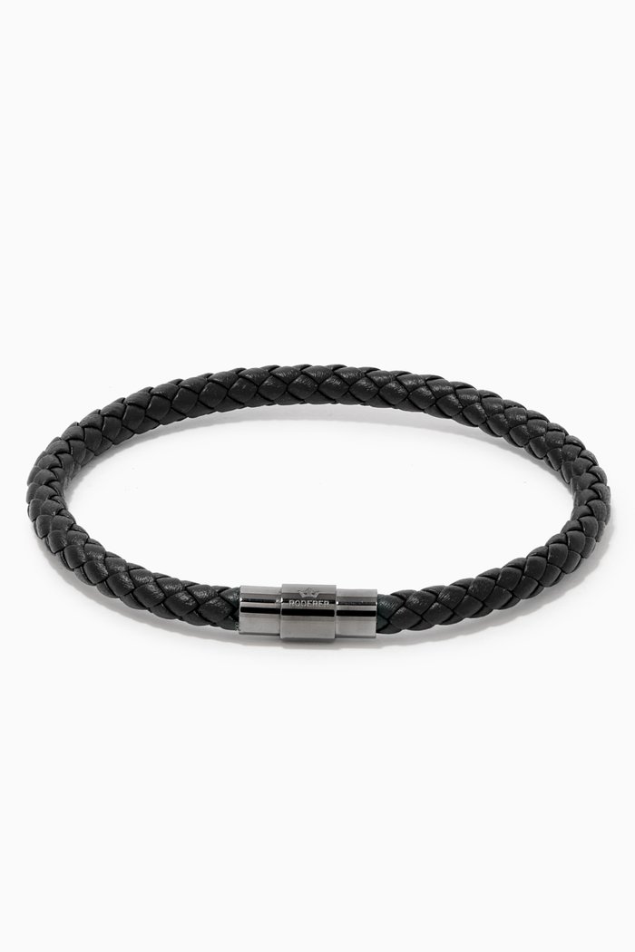 

Sergio Leather Bracelet in Woven Grain Leather, Black