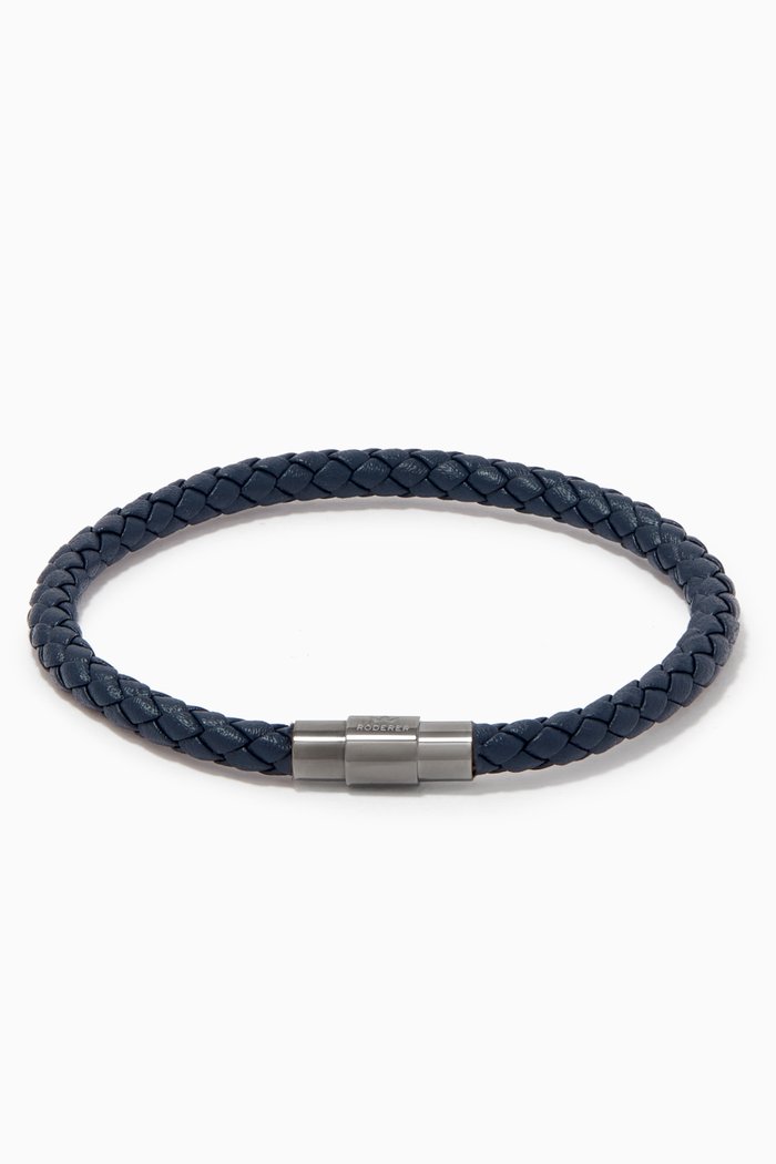 

Sergio Leather Bracelet in Woven Grain Leather, Blue
