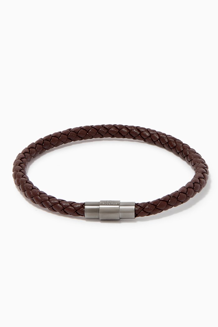 

Sergio Leather Bracelet in Woven Grain Leather, Brown