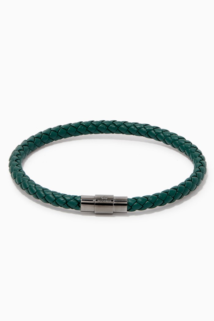 

Sergio Leather Bracelet in Woven Grain Leather, Green