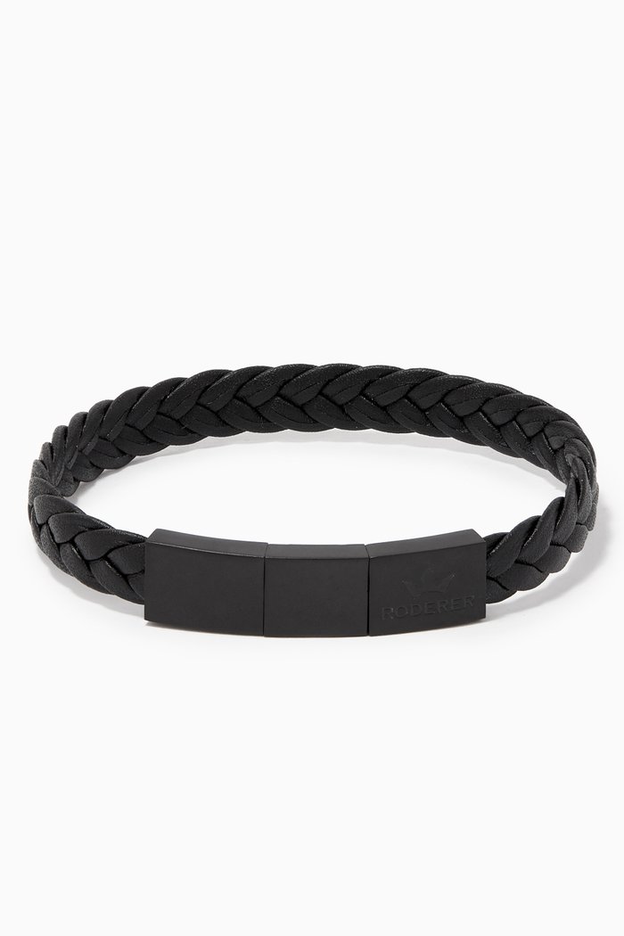 Enzo Bracelet in Woven Leather, Black