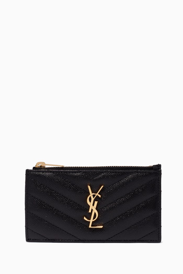 

Cassandre Fragments Zip Card Case in Matelassé Leather, Black