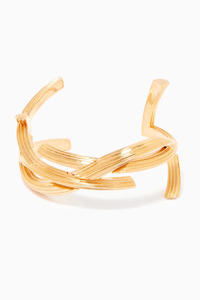 

Monogram Cuff Bracelet in Striated Brass, Gold