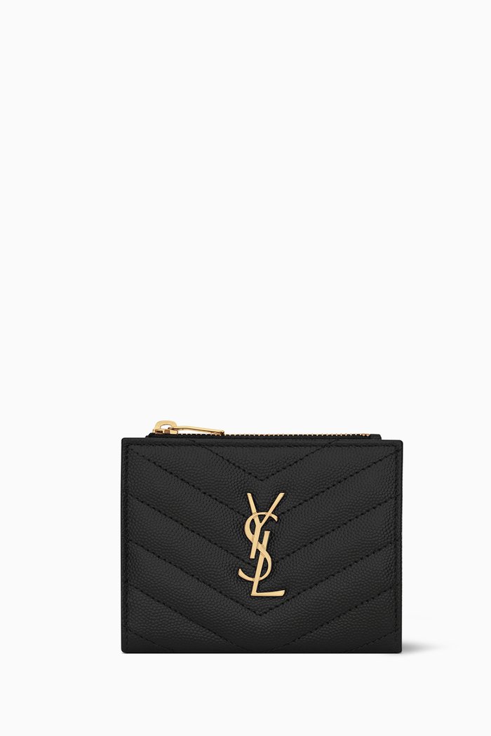 

Cassandre Zipped Card Case in Matelassé Leather, Black