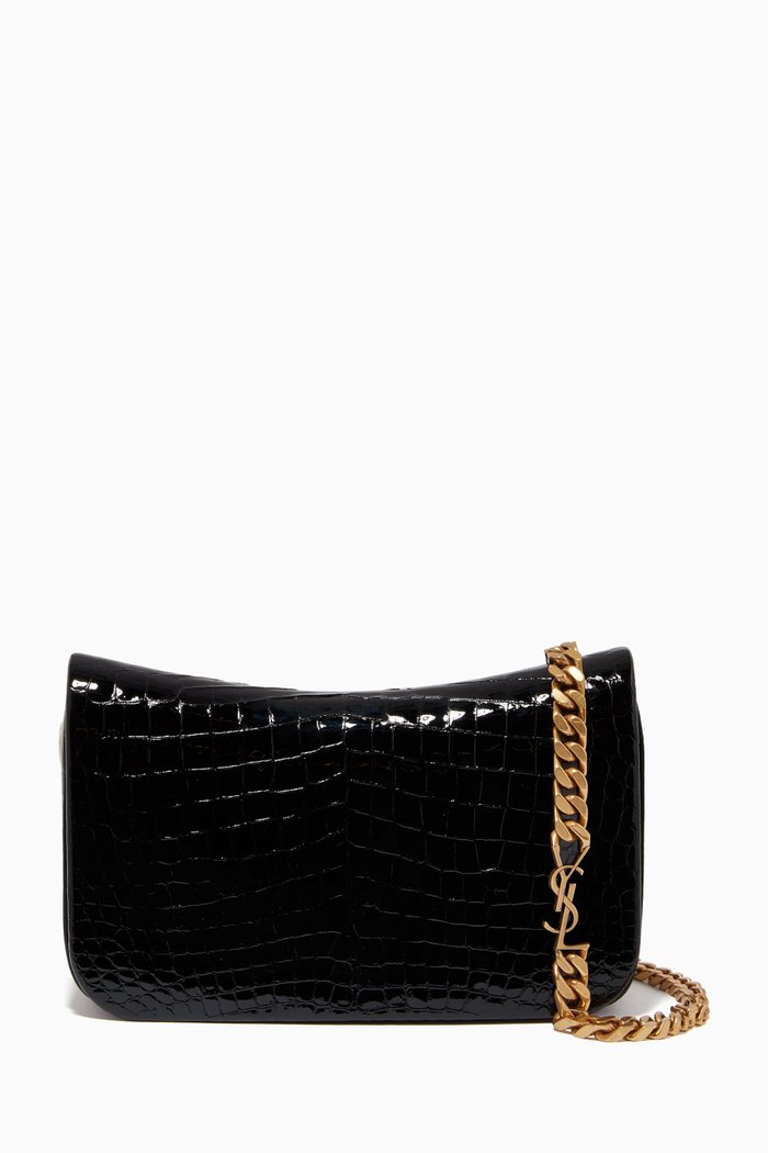 

Elise Shoulder Bag in Alligator-Embossed Patent Leather, Black