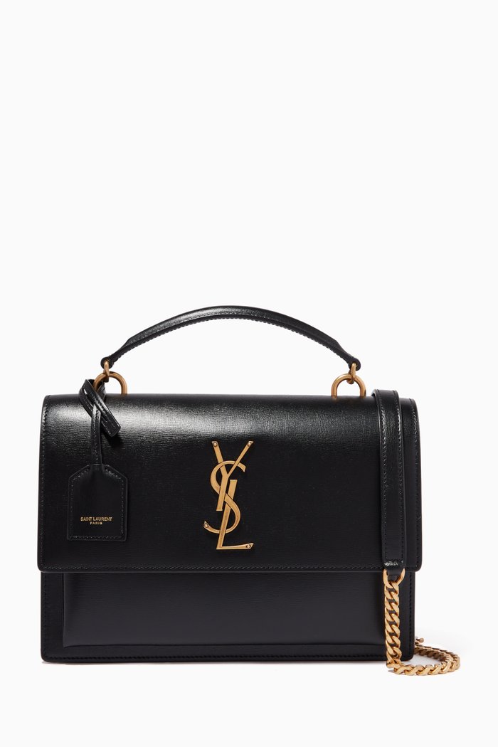 

New Medium Sunset Satchel in Smooth Leather, Black