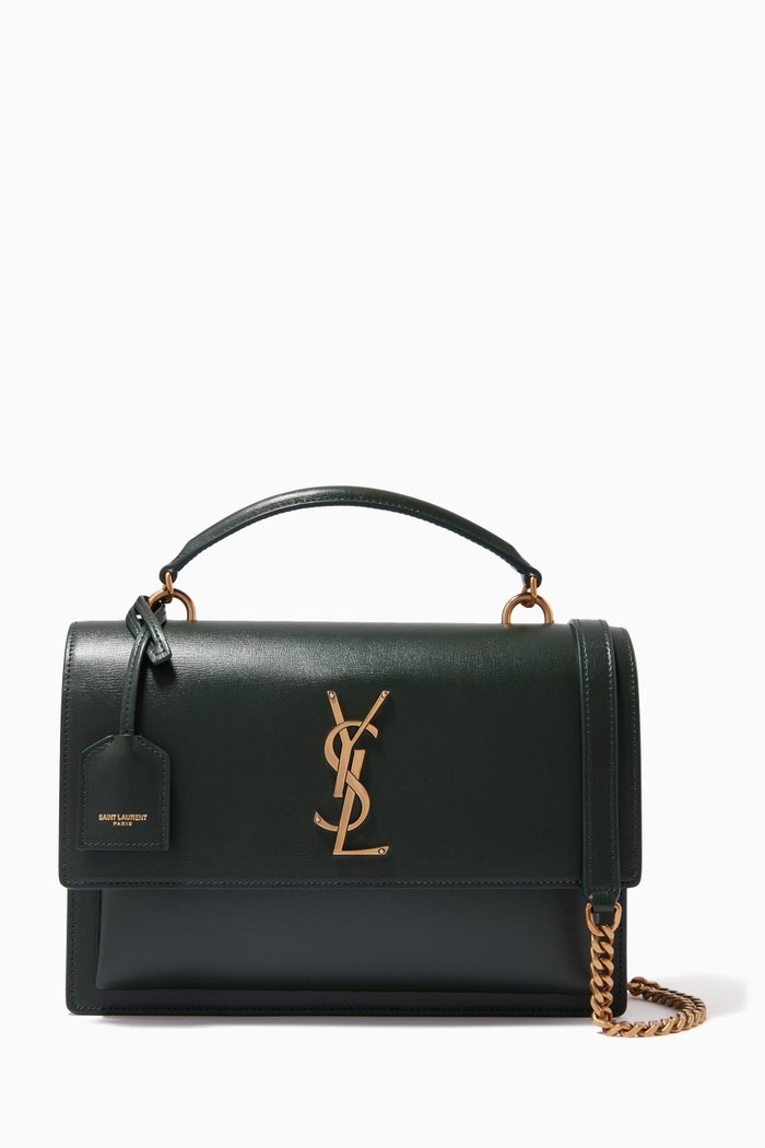 New Medium Sunset Satchel in Smooth Leather, Green