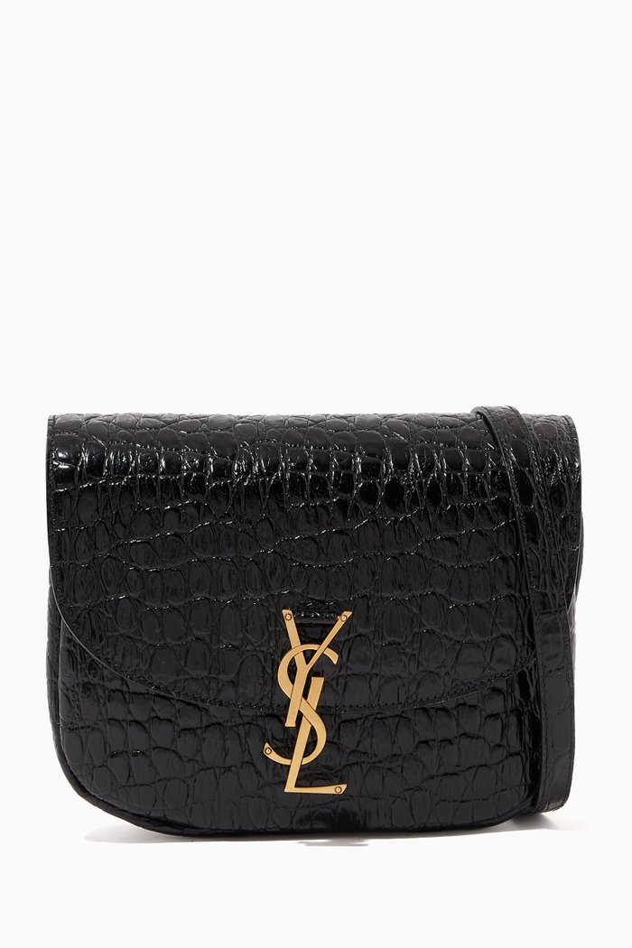 

Medium Kaia Shoulder Bag in Croc-Embossed Leather, Black