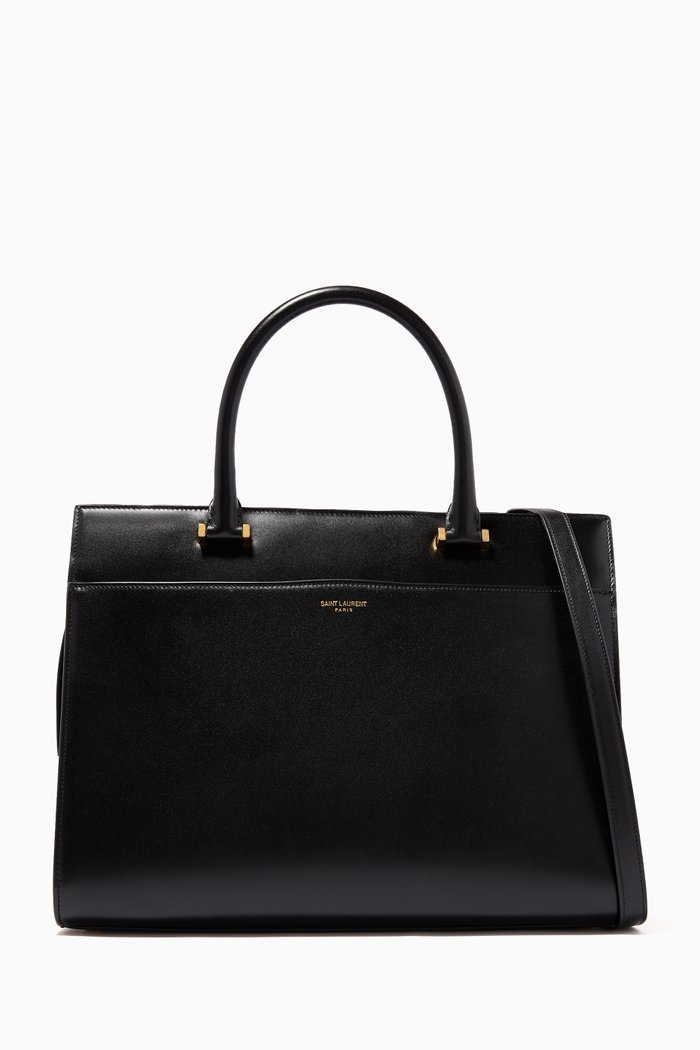 

Medium Uptown Tote in Box Saint Laurent Leather, Black