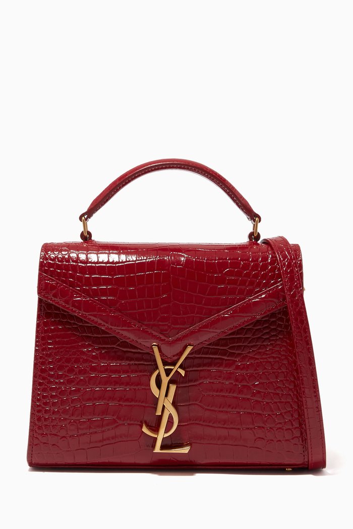 

Small Cassandra Top Handle Bag in Croc-Embossed Leather, Red