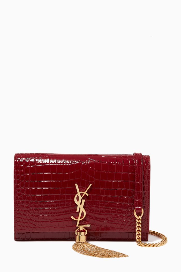 

Kate Chain Wallet in Shiny Croc-Embossed Leather, Red