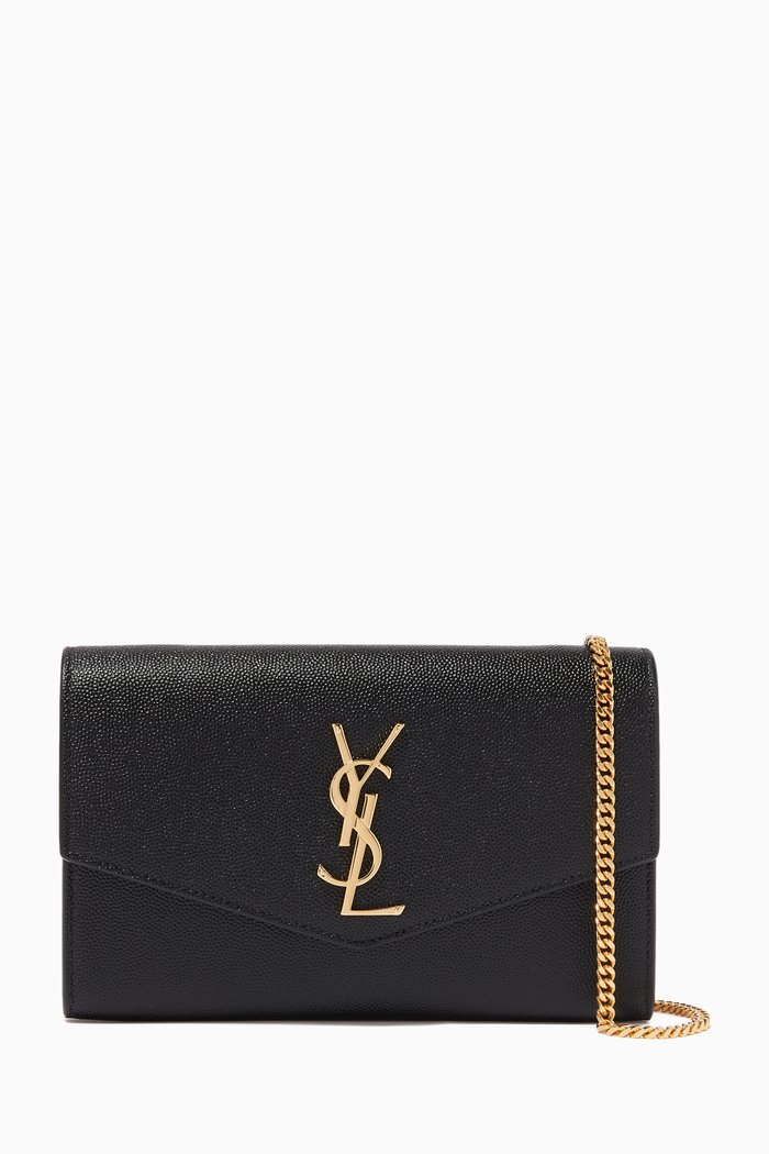 

Uptown Chain Wallet in Grainy Embossed Leather, Black