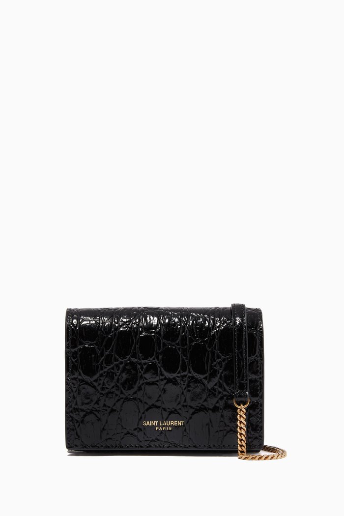 

Card Case in Croc-Embossed Leather, Black