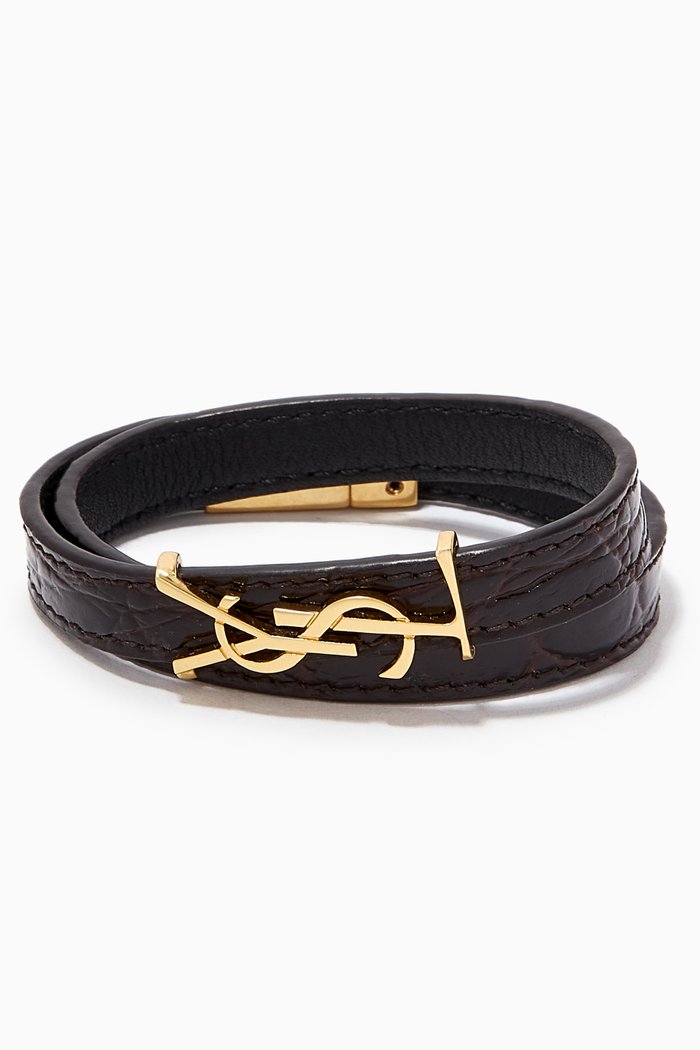 

Opyum Double Bracelet in Crocodile-Embossed Leather, Brown