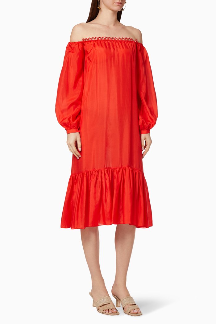 

Harlow Off-Shoulder Midi Dress, Red