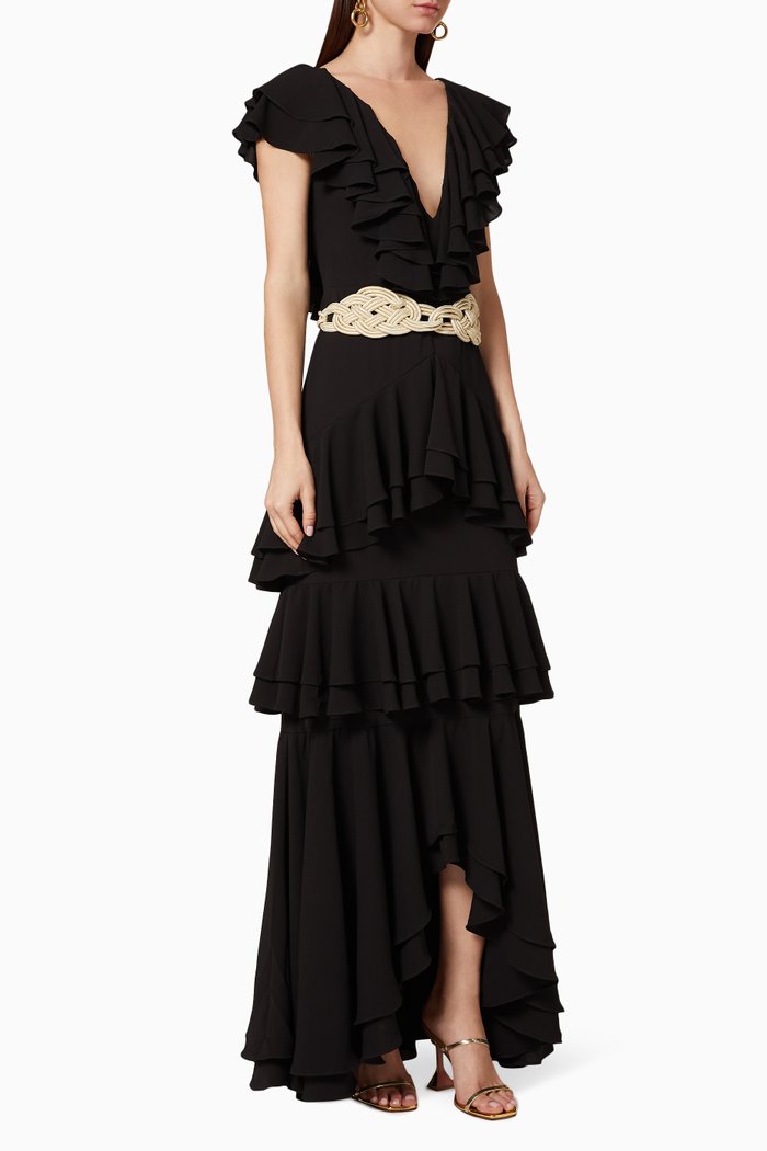 

Altamira Ruffle Maxi Dress, Black