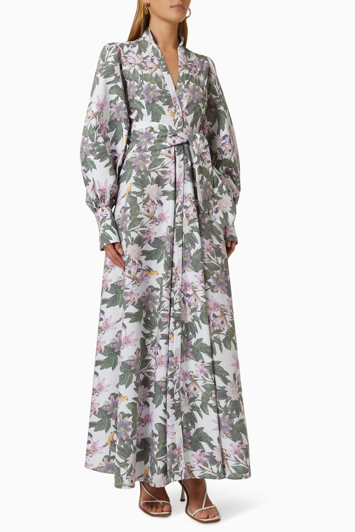 

Olas Floral Maxi Dress in Cotton & Linen, Multicolour