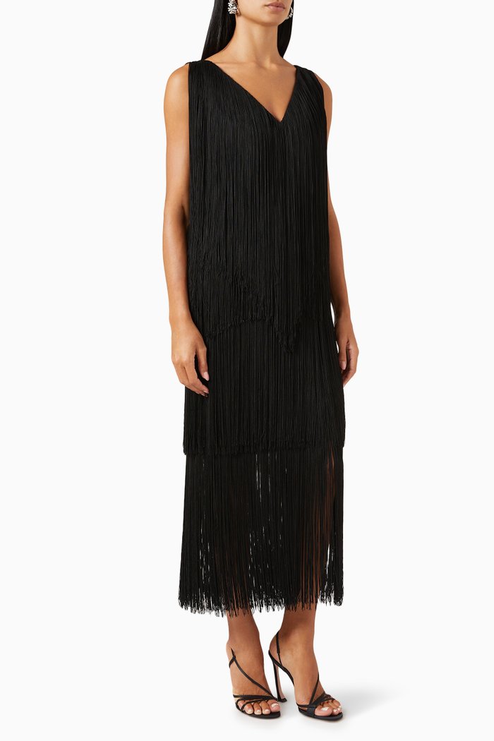 

Lucero Layered Fringe Dress, Black