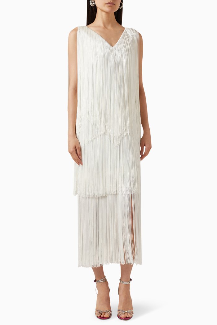 Lucero Layered Fringe Dress, White