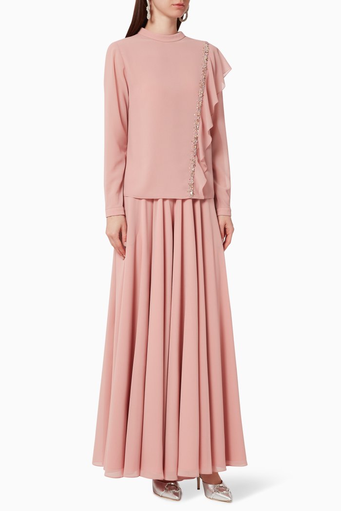

Ruffle Chiffon Top & Pant Set, Pink