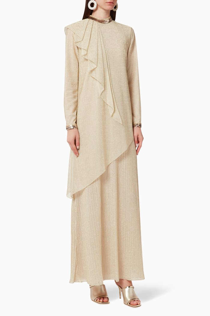 

Asymmetric Ruffle Kaftan, Gold