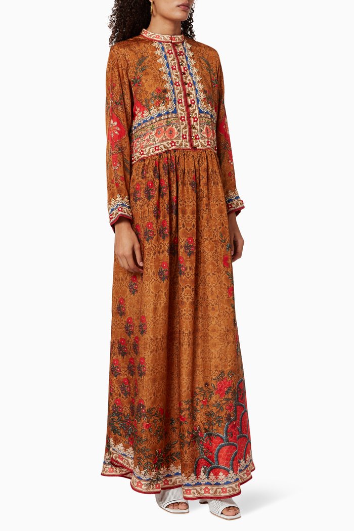 

Elenor Silk Embroidered Jalabiya, Multicolour