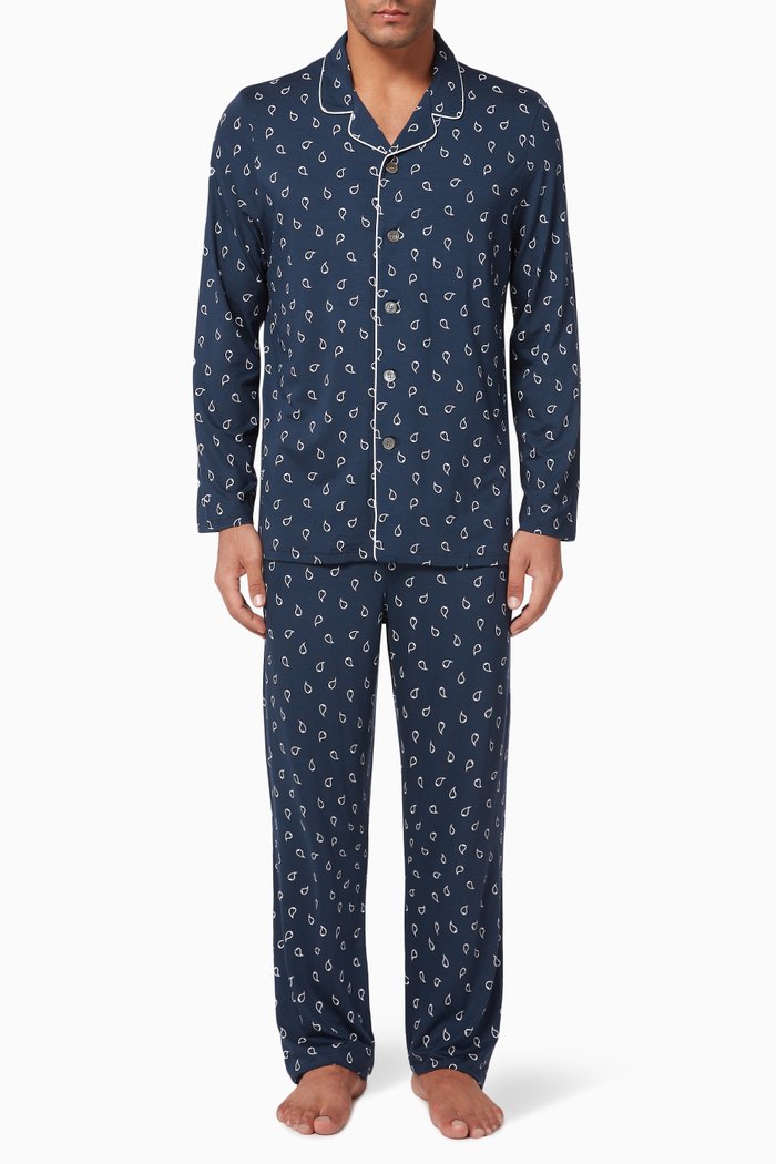 

London Printed Jersey Pyjama Set, Set of 2, Blue