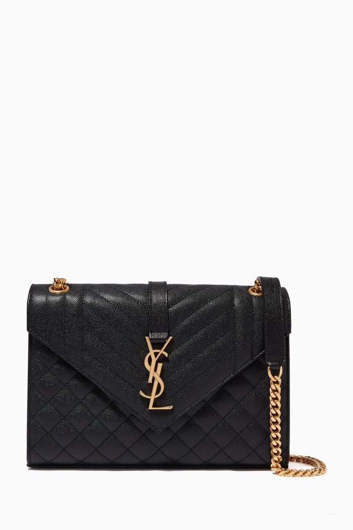 

Medium Envelope Shoulder Bag in Grainy Leather, Black
