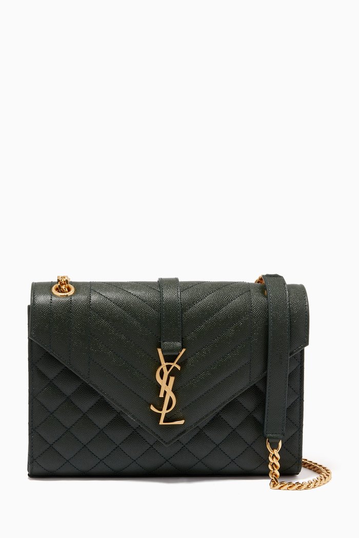 

Medium Envelope Shoulder Bag in Grainy Leather, Green