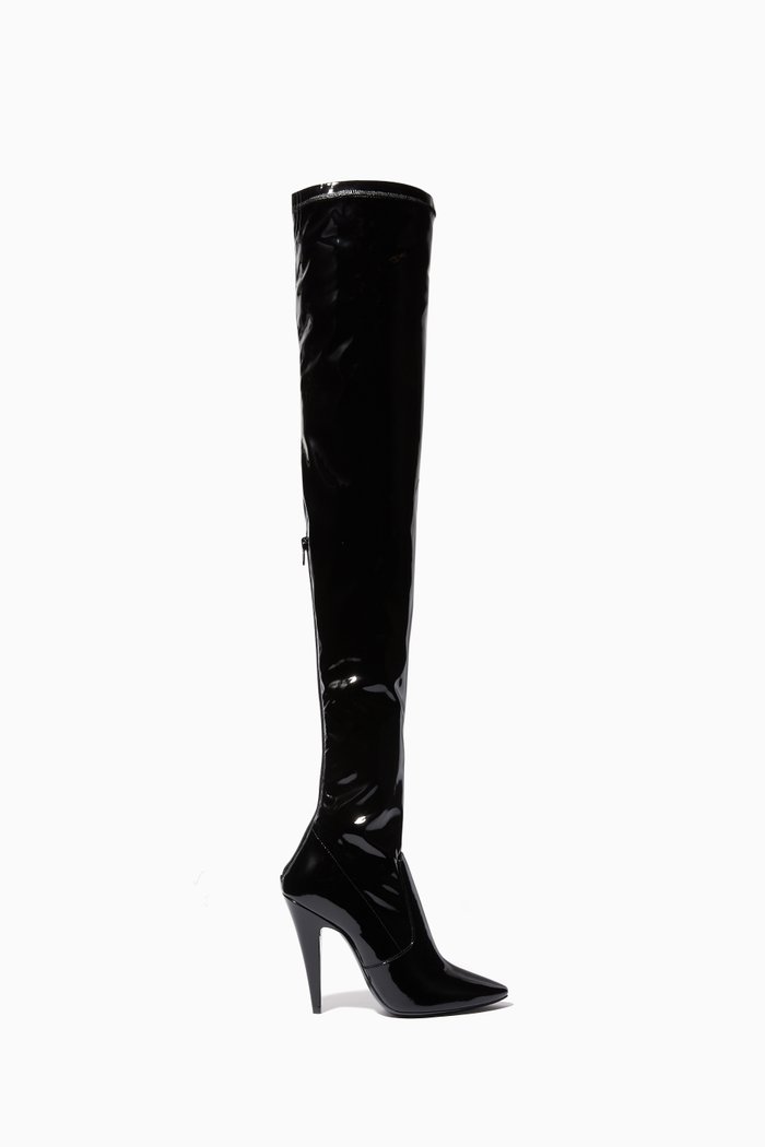 

Aylah 110 Over-The-Knee Boots in Patent Stretch Canvas, Black