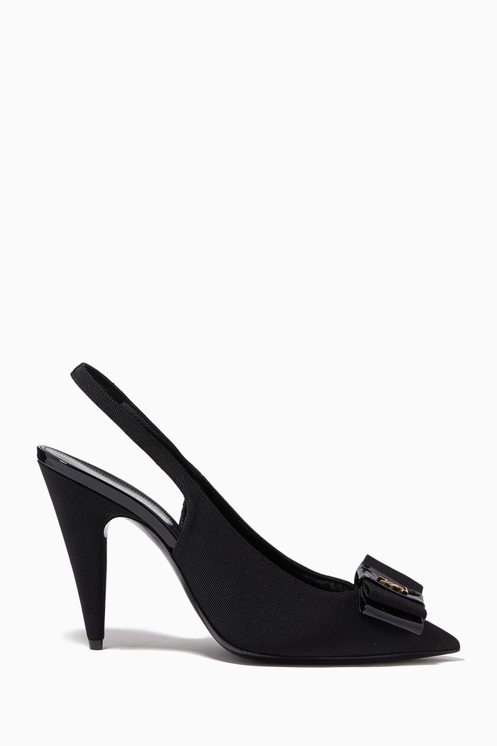 

Anaïs Slingback Bow Pumps in Grosgrain Canvas & Patent Leather, Black