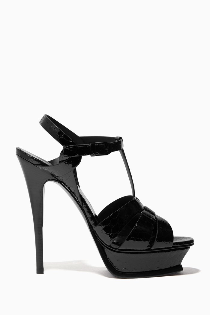 

Tribute 135 Platform Sandals in Patent Croc-Embossed Leather, Black