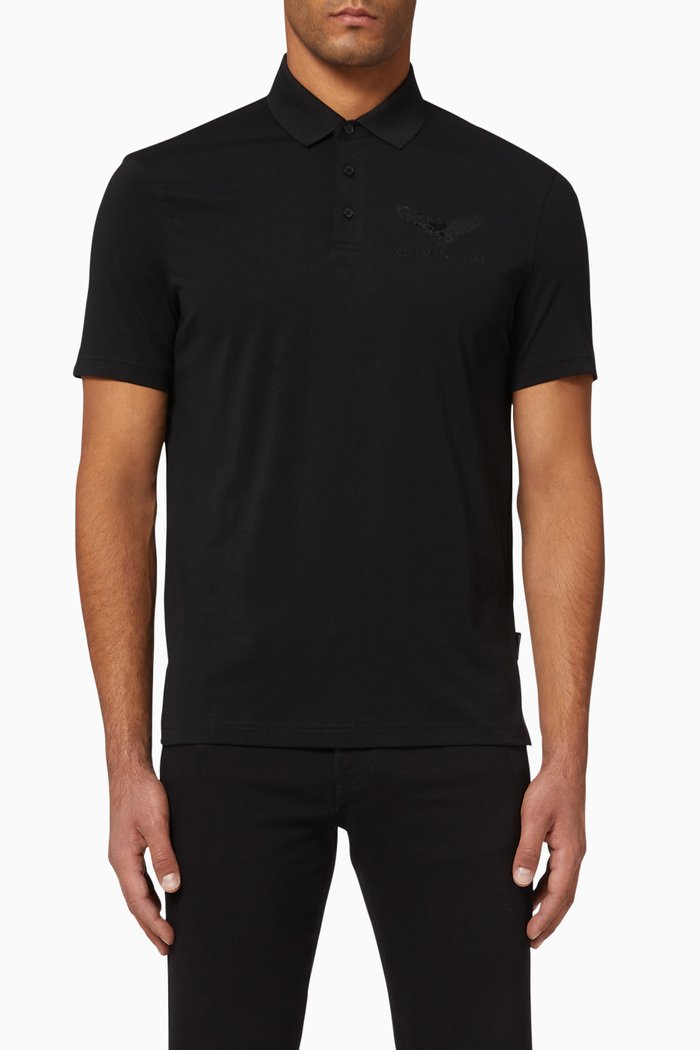 

Eagle Logo Cotton Polo, Black