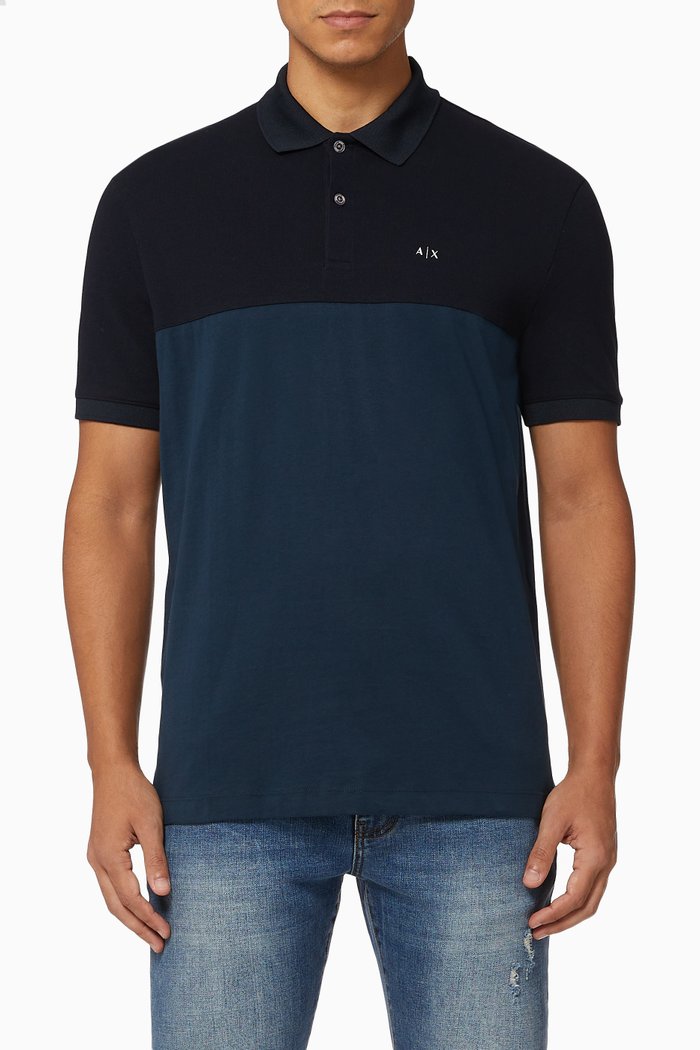 

Block Stripe Cotton Polo, Blue
