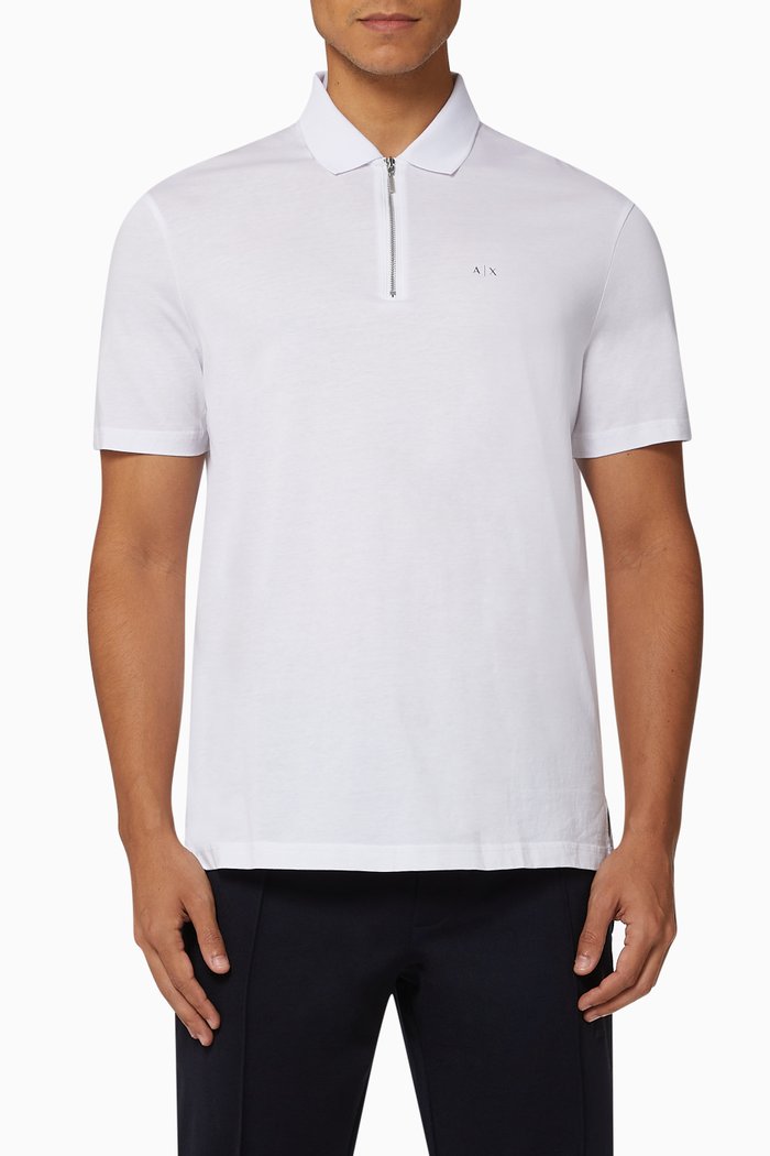 

Logo Cotton Zip Polo, White