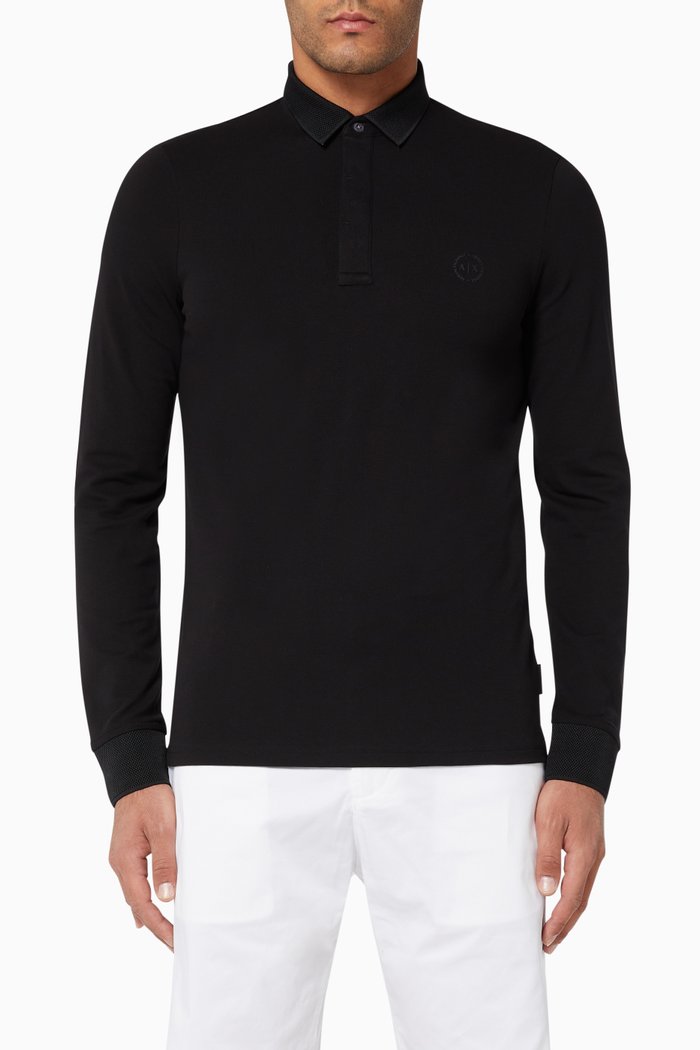 Circle Logo Stretch Cotton Polo, Black
