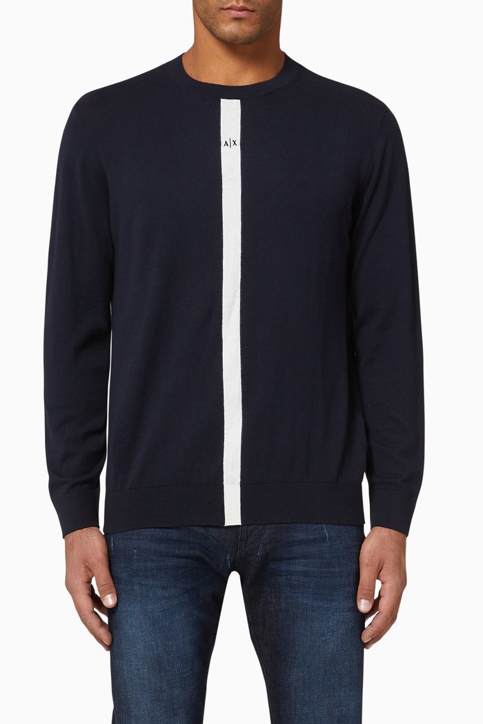 

Logo Stripe Cotton Cashmere Sweater, Blue