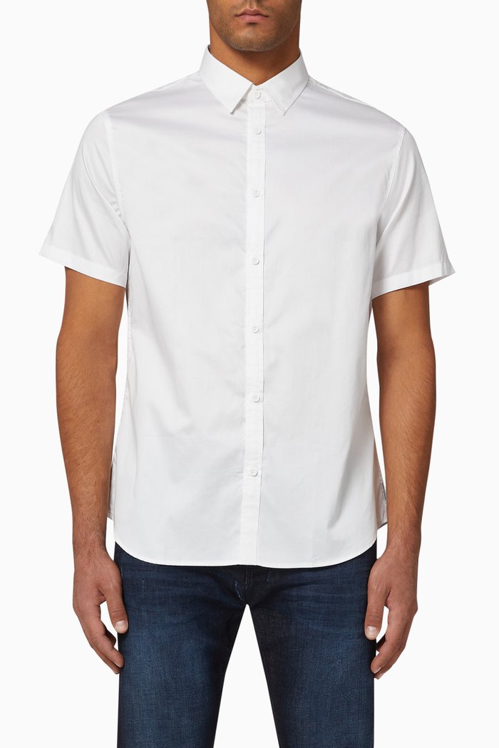

Logo Stretch Cotton Poplin Shirt, White