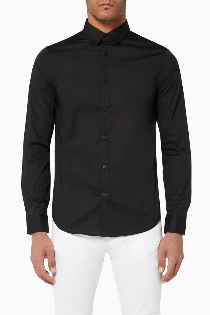 

Logo Stretch Cotton Poplin Shirt, Black
